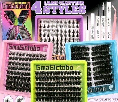 Gmagictobo Lash Clusters Kit 4 Styles Bond & Seal Remover Tweezers Black
