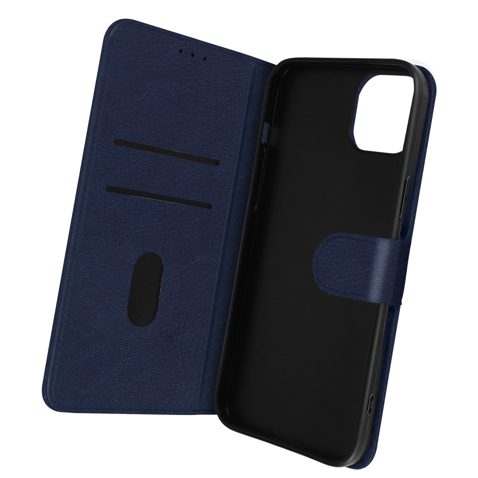 Étui iPhone 14 Plus Avizar Chesterfield en cuir grainé bleu nuit avec support