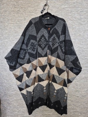alb Collection Iceland Knit 100% New Wool Poncho Cape Aztec Print OS Gray Multi 