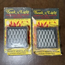 2 Vintage Stonedell Soak 'n Light Charcoal Fire Starter Tinder Box Lifetime Wick