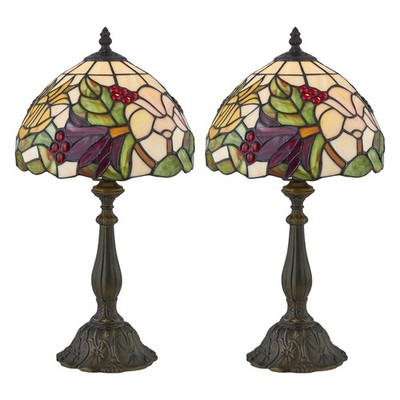 2er Set Tiffany traditionelle florale Design 47 cm Tischlampen Nachttischlampen