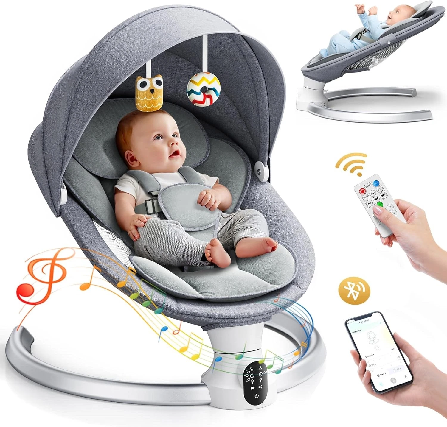 Fdlscpem Electric Baby Swing for Infant, Upgraded 5 Point Harness Baby Bouncer C