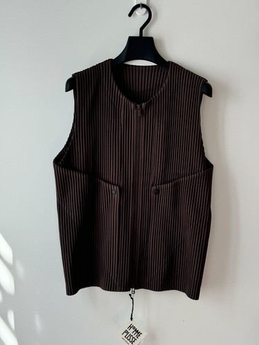 HOMME PLISSÉ ISSEY MIYAKE Mens Unfold Brown Pleated Runway Vest SZ M JP 2 - Picture 2 of 5