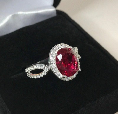 2 Ct Round Simulated Ruby Women Engagement Eternity Ring 14k White Gold Plated
