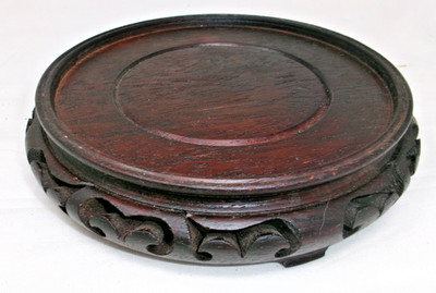 Vintage 6 1/2'' Asian Carved Large Wood Display Stand Base  5 1/2'' Diameter Top