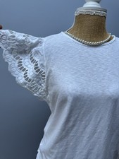 M & S White Embroidered Cotton Blouse Size 12 Cotton Top Short Sleeve Summer Top