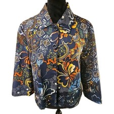 Chico's Jacket Blazer Shirt Lined Blue Multicolor Floral 3/4 Sleeve 1