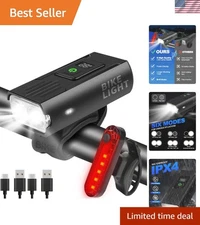 Waterproof Bicycle Front & Rear Light Set with Power Display – 6+4 Modes