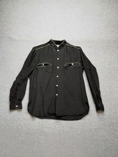 Valentino Uomo Men Shirt M Black Button Up Band Collared Pocket Long Sleeve City
