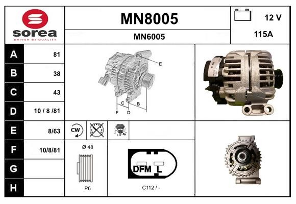 Alternateur SNRA MN8005 pour remplacer une pièce usée de citadine