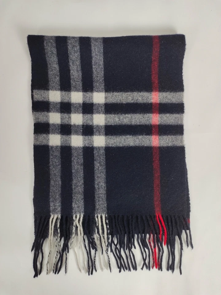 Burberry genuine vintage Giant check Blue 100% Lambswool winter Scarf Scarves — 第 2/4 张图片