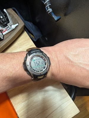 Casio Pathfinder PAS 400B Fishing Timer 100M Alarm Watch Mens USA WR