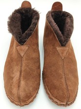 LL Bean Wicked Good Mocs Bootie Brown Suede Shearling Lodge Slippers Women 10