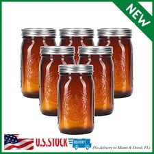 Amber Glass Mason Jars 32 oz Wide Mouth with Airtight Lids and Bands 6 Pack Larg