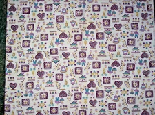 Vtg Feed Sack Fabric multicolor hearts. houses design 1930's-1950's -37" x 44"
