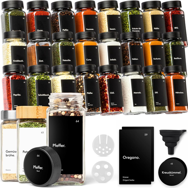 Kivy GewüRzgläSer Mit Streueinsatz - 24X 120Ml + 240 Etiketten - Luftdicht-image
