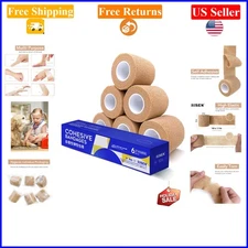 Self-Adherent Athletic Medical Gauze Tape - 6 Rolls, 2"x5 Yards, Breathable, ...