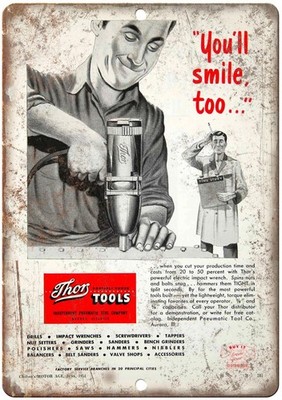 Vintage Metal Sign Retro Thor Tools Power Advertisement 8x12 Aluminum
