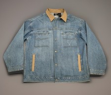 Vintage Rocawear Denim Jacket Mens XL Blue Jean Stone Wash Embroidered Suede Y2K
