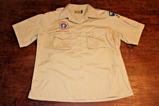 Boy Scouts of America BSA Women's Shirt Tan Large Sewn Patches Short Sleev