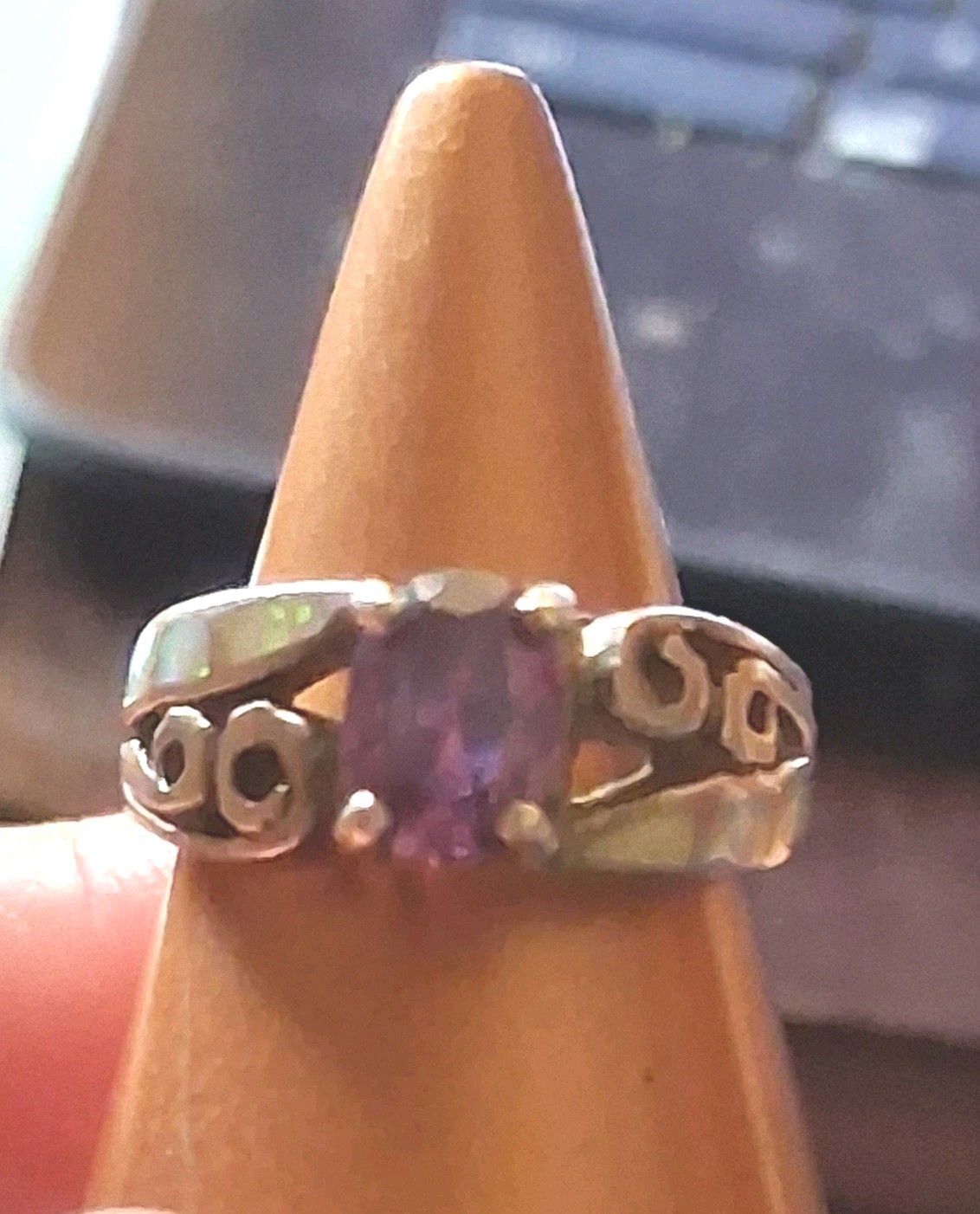 Amethyst & Fire Opal Inlay Solid 925 Sterling Sil… - image 10