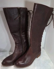 Sofft Chocolate Brown Tall Leather Riding Boots Size 10M  Sharnell II Lace-up 