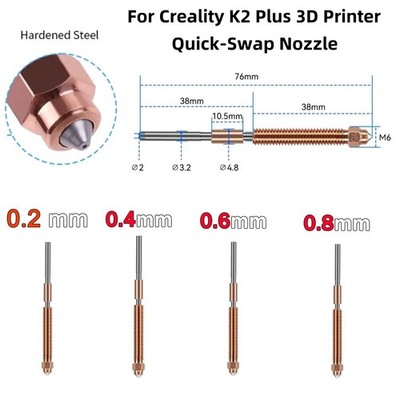 0.2mm 0.4mm 0.6mm 0.8mm Nozzle for Creality K2 Plus 3D Printer Quick Swap Parts