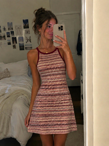 Women's M Burgundy Striped Knit Sleeveless Short Pullover Dress