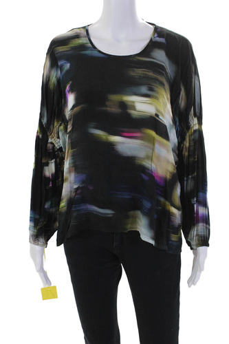 Bitte Kai Rand Womens Printed Crew Neck Long Sleeve Blouse Top Black Combo Sz M