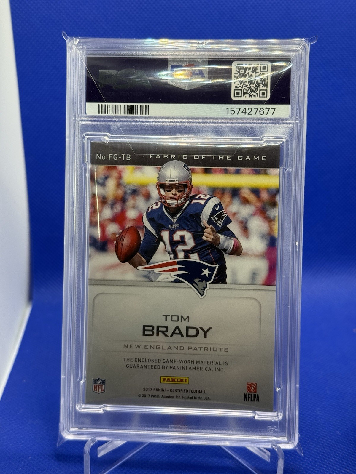 Tom Brady 2017 Panini Certified /10 Fabric Of The Game Worn Patch Prime PSA 7 SP view 2