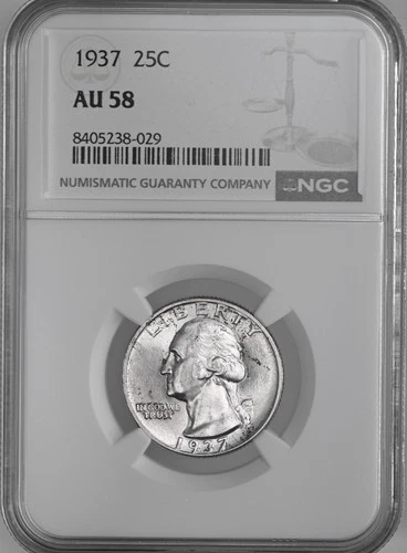 1937-P 25C WASHINGTON SILVER QUARTER  NGC AU58 #8405238-029  (TONING SPOTS)