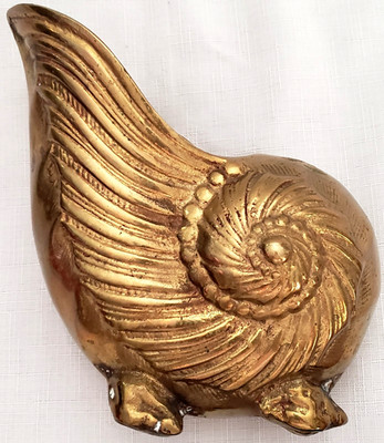 MCM 1960s BRASS NAUTILUS SHELL 7''x7'' Regency Style Planter, Sculpture, Decor