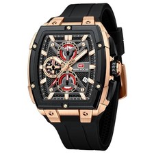 Men's Watch Analog Fashion Wrist Watch, Skeleton Tonneau Watch Black Golden
