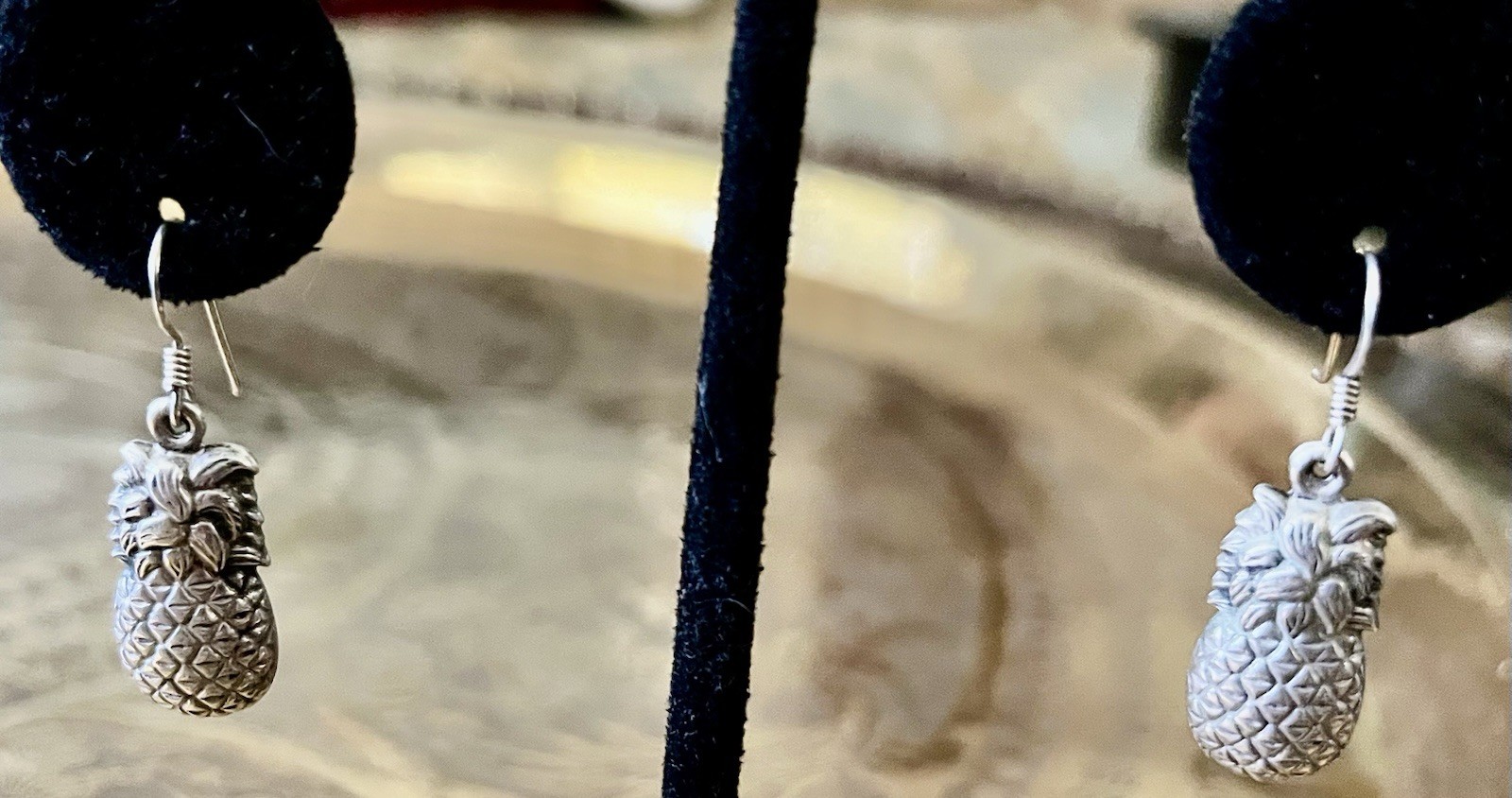 Earrings Sterling Silver Solid Pineapple Dangles - image 1