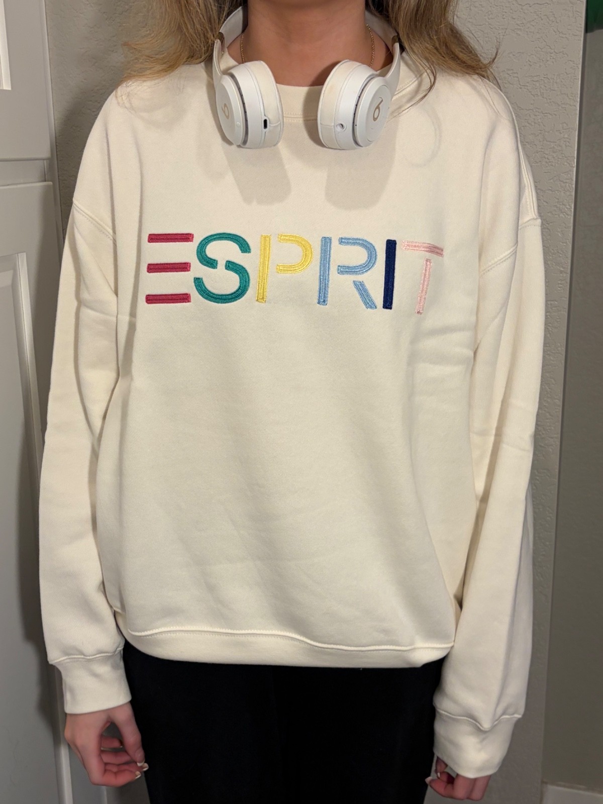 Esprit NWT Women's Logo 80's Crewneck Viral Cream, Blue, Green S M L XL XXL