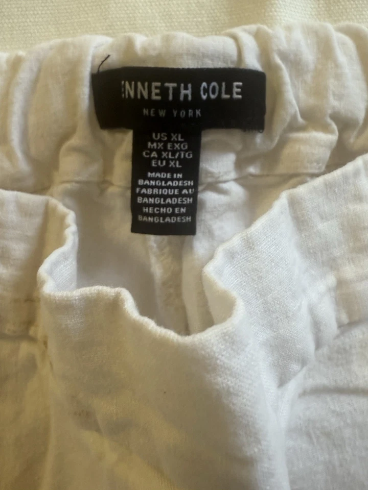 Pantalones de lino Kenneth Cole New York para hombre blancos XL con cordón cintura informal Resort Foto 3 de 4