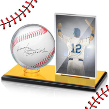 Acrylic Baseball Display Case for Ball and Cards Clear Base Ball Holder Gold Sta
