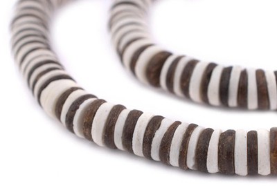 Zebra-Style Coconut Bone Heishi Beads 10mm Kenya African Multicolor Disk