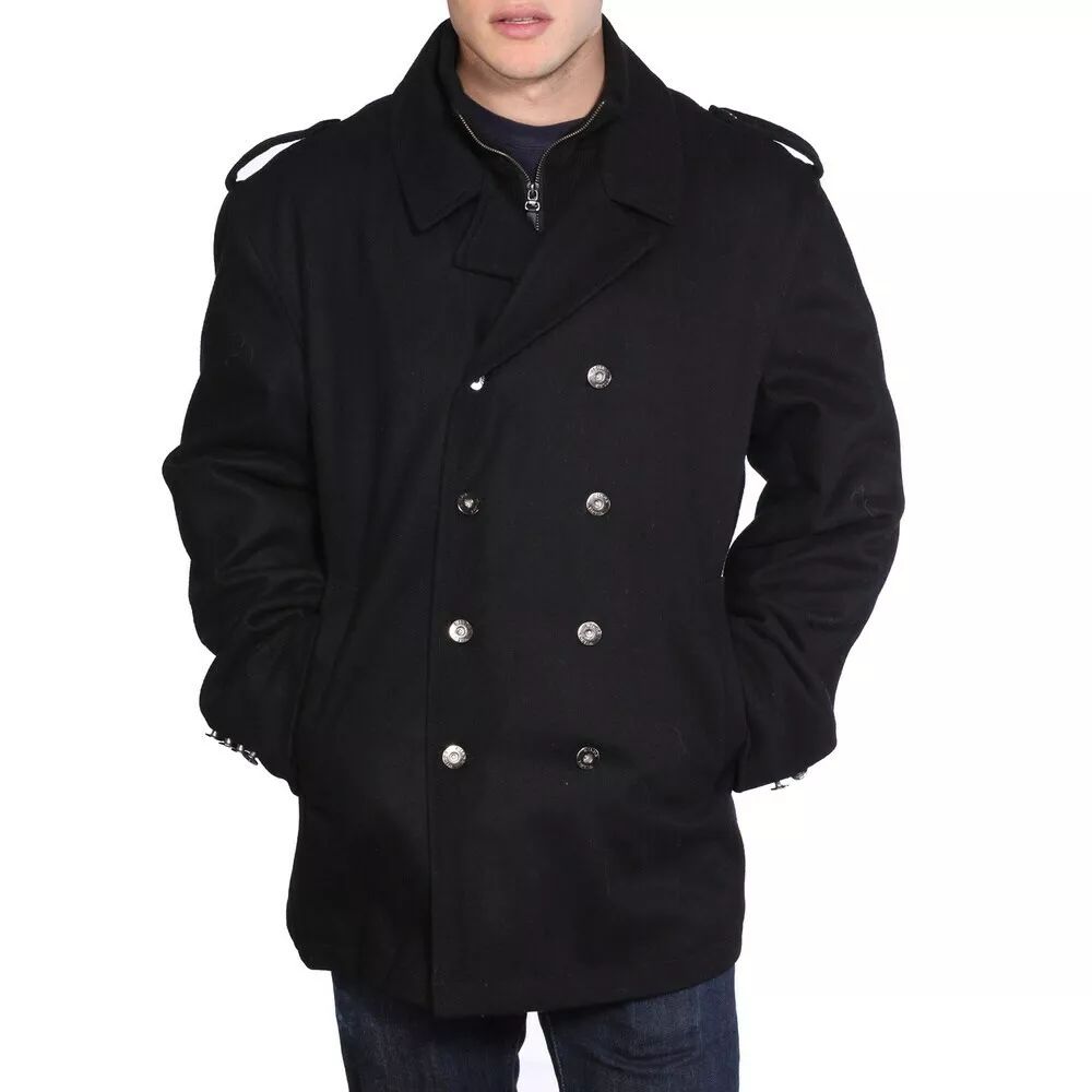 Wilda Men s Military Wool Peacoat Black Sizes M L XL 2XL 3XL 4XL 5XL