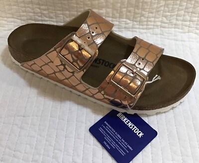 BIRKENSTOCK NIB ARIZONA GATOR GLEAM COPPER MICROFIBER 39 Ladies 8 Narrow
