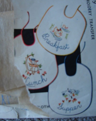 Simplicity 7249 Embroidery Iron On Transfers Used Bibs Meals theme Tray cloth - Picture 2 of 2