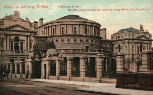 Cartolina vintage 1900 Biblioteca nazionale Dublino Kildare Street Irlanda - Foto 1 di 2
