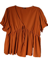 SHEIN Curve Empire W Top Women's Size 4XL Short Sleeve Rust Plunge V-Neck Casual