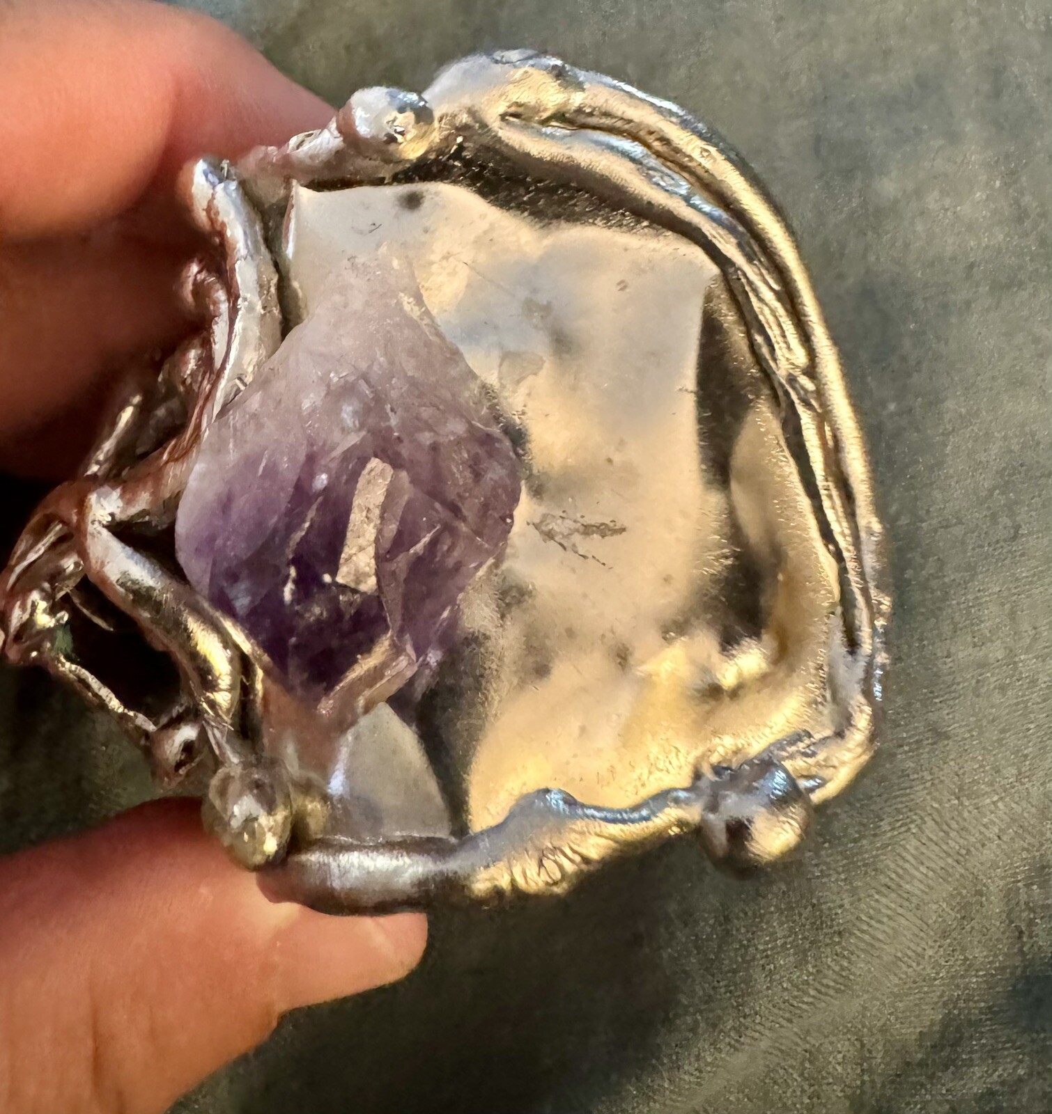 Brutalist Silver Amethyst Statement Wide Cuff Bra… - image 4