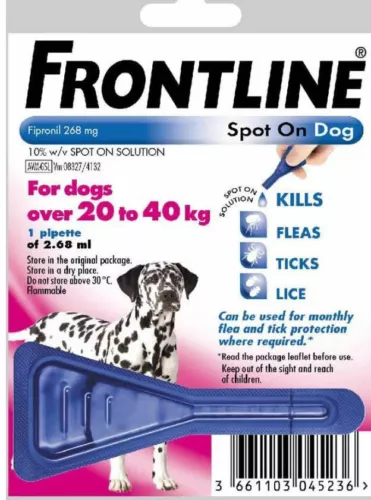 frontline spot on flea large dogs 20kg - 40kg 1 pipette & fast day post image 1