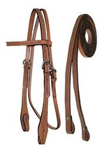Tahoe Tack Barbwire Leather Western Browband Headstall with Matching Split Reins