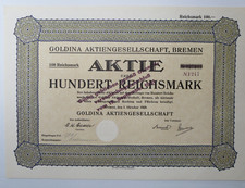 Goldina Aktiengesellschaft, Brema. Fabryka czekolady. Akcje powyżej 100 RM, 1929