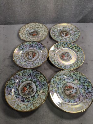 Lot Of 6 Vintage Jager Eisenberg Porcelain Iridescent Germany Dessert Plates 7''