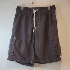 Kanu Surf Board Shorts Gray Swim Beach Cargo Pockets Lined Drawstring Men's L