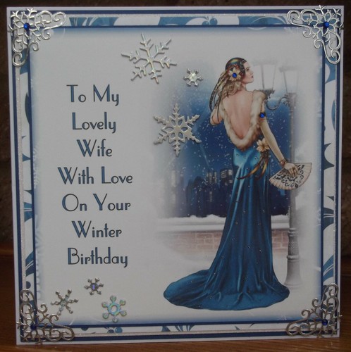 HANDGEMACHTE ART DECO PERSONALISIERTE WINTERFRAU GEBURTSTAGSKARTE DAME IN BLAU 2021 - Bild 4 von 4